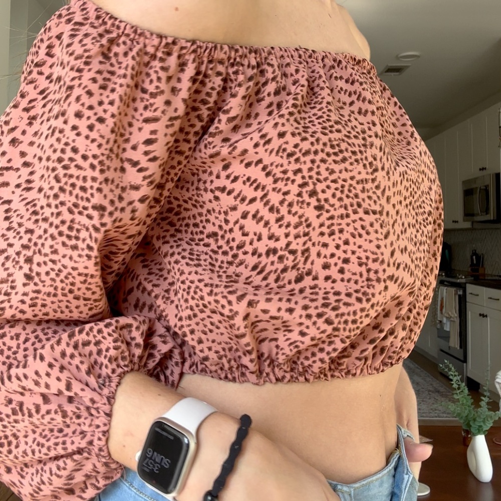Pitaya Off The Shoulder Orange Cheetah Crop Top